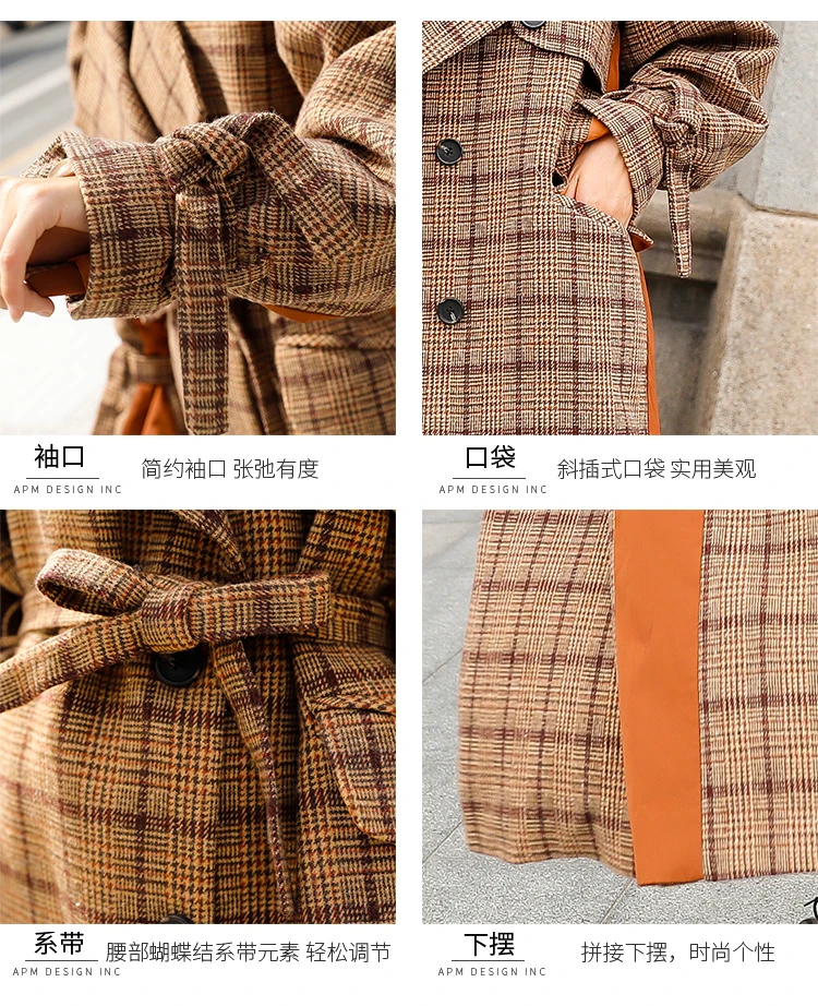 Женские Длинные Клетчатые Шерстяные Пальто Осень Зима теплые винтажные модные