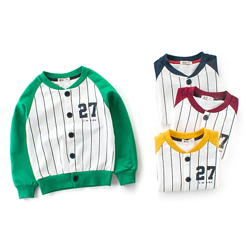 

Children's Sweatshirts 2T to 9T Striped Colorful Baseball uniform 100% Cotton Spring Autumn Boys Girls Children's Clothing