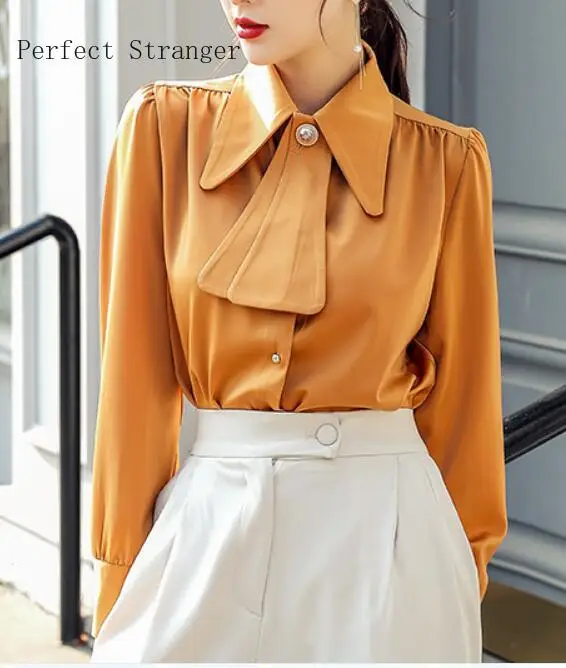 Весна-Осень 2020 новое поступление с отложным воротником и бантом элегантная