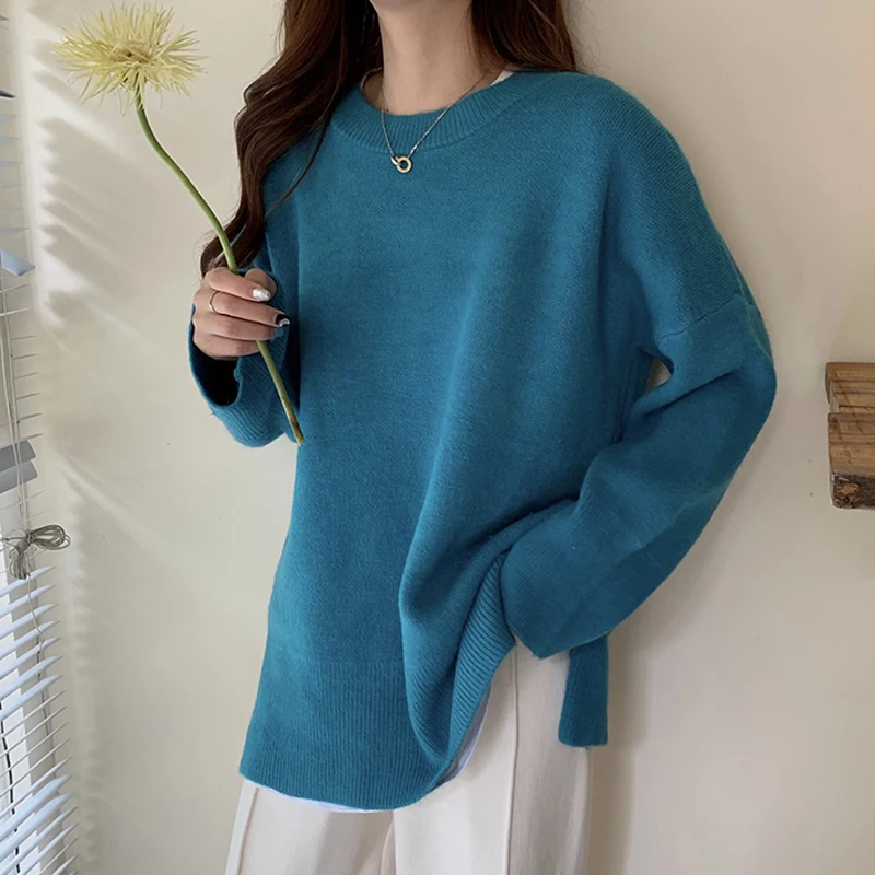 BGTEEVER Loose O-neck Women Sweaters Side-split Knitted Pullovers Female Winter Soft Knitting Jumpers Tops 2019 pull femme |
