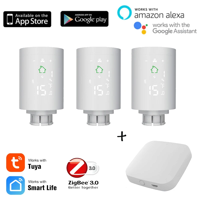

ZigBee 3.0 Smart Radiator Actuator Programmable Thermostat Heater Tuya APP Voice Remote Control Works For Alexa Google Home