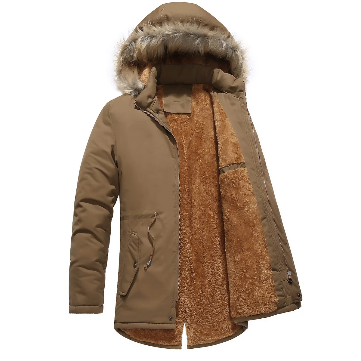 

18 winter new men's medium and long washed cotton padded jacket, cotton hat and woolen jacket
