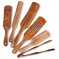 6 pcs wooden spurtle set teak spurtle set heat resistant wooden spatula cooking utensils set non stick wooden spoons