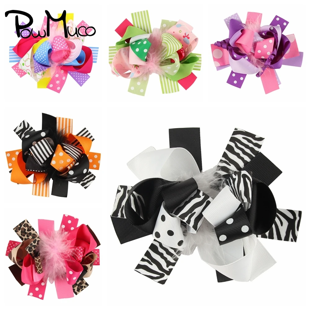 

Powmuco в разноцветную полоску корсажная лента с рисунком лента заколки-бантики для волос милый бант с пером детская заколка детская Головные ...