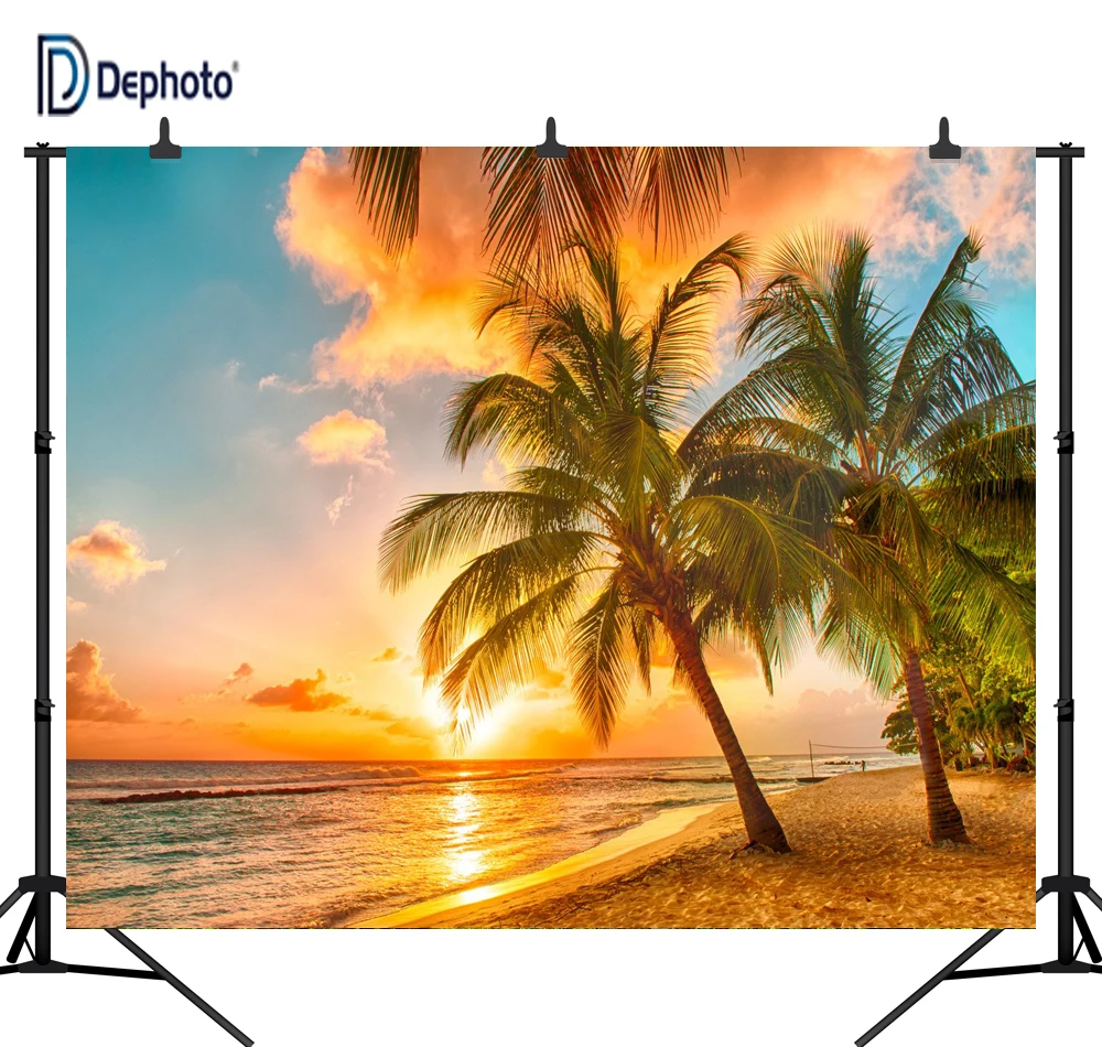 DePhoto Палм пляж Закат для вечерние бесшовные виниловые Индивидуальные фотографии