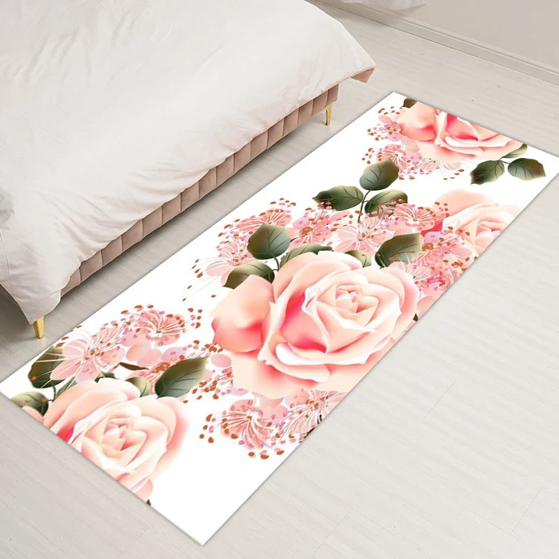 Нескользящий фланелевый декоративный моющийся коврик для гостиной с принтом роз
