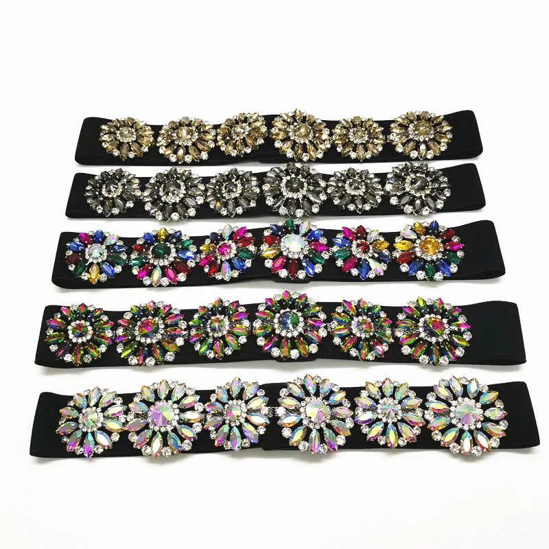 

2019 New Fashion Color Crystal Elastic Belt Women's Brand Elastic Waistband Female Wide Belts for Women Dress Accessoriessw72