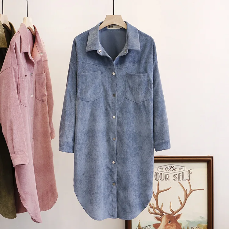 Женская рубашка с длинным рукавом большого размера Вельветовая блузка весна 2020