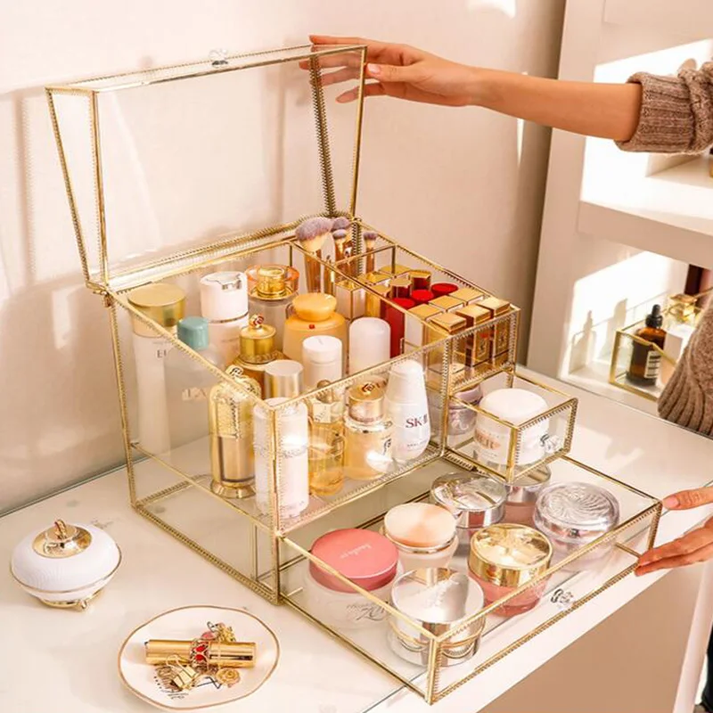 Косметическая коробка для хранения с откидной крышкой органайзер макияжа