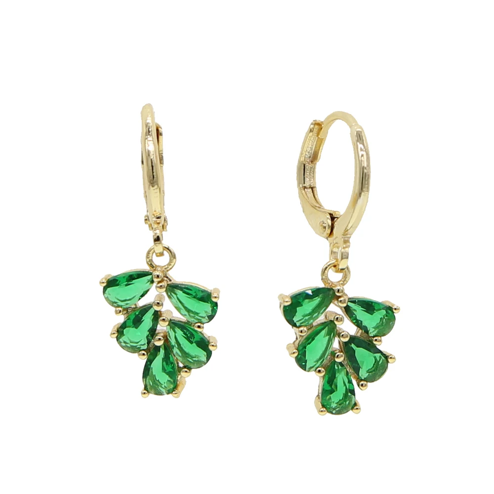 Shinny Water Drop red green CZ Zirconia Leaf Hook Dangle Earrings For Women Fashion Anniversary Bridal Wedding Jewelry | Украшения и