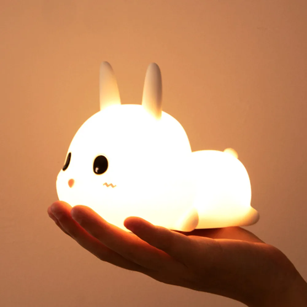 

Rabbit LED Night Light Touch Remote Control 7 Colors Dimmable Timer USB Rechargeable Children Baby Bedroom Silicone Bunny Lamp
