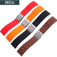 22mm24mm silicone strap mens watch accessories folding buckle outdoor sports waterproof watch chain wristband watchband tools