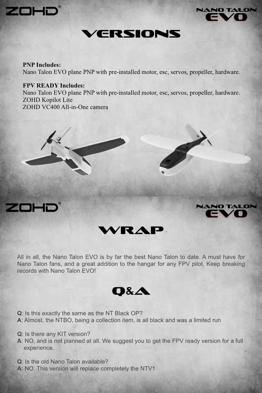 ZOHD Talon EVO 860 мм размах крыльев AIO V-Tail EPP FPV крыло RC самолет PNP/С FPV готов