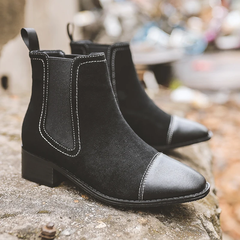 Дизайнерские ботинки Челси женская зимняя обувь на не сужающемся книзу