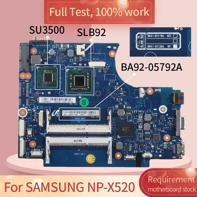 Материнская плата для SAMSUNG NP X520 BA41 01120A BA92 05792A SLGFM SU3500 SLB92 100% рабочий