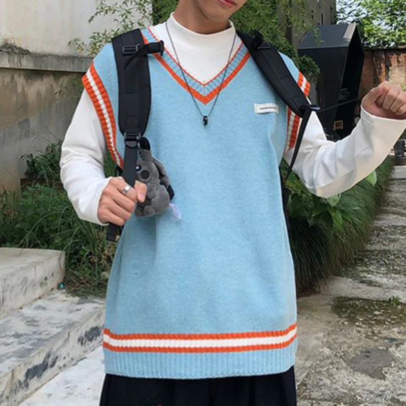 Свитер жилет для мужчин с v-образным вырезом Болеро Лоскутные трикотажные пары Ins