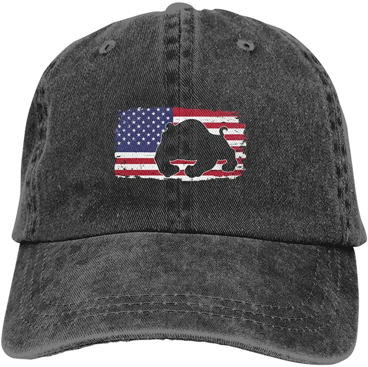 

Bulldog American Flag USA. Adult Denim Baseball Cap Sun Hat Cowboy Sports Hats