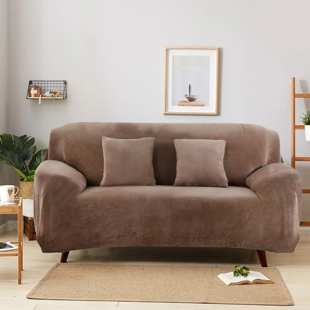 Одноцветный плюшевый утолщенный эластичный чехол для дивана Универсальный