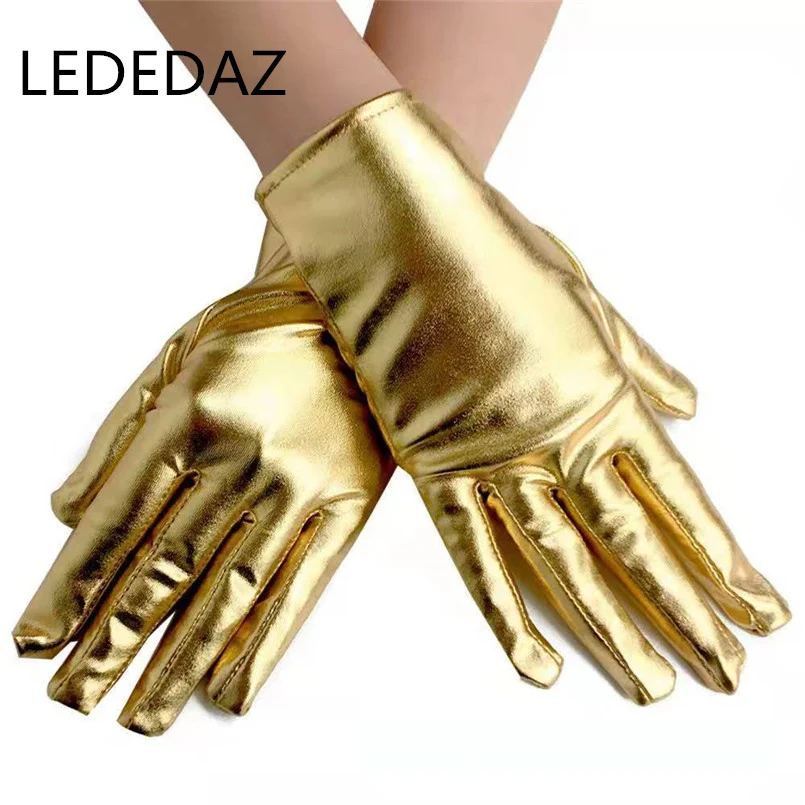 

2019 Fashion Ladies Leather Gloves Short Party Gloves Full Finger Unisex Wrist Cycling Gloves Luxury Gold /Silver Gothic Gloves