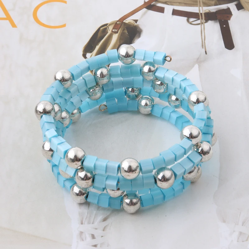 NeeFuWoFu Copper Bracelet Bobo 4mm Opal Stone Beads Bangle For Women Multi Layer Elastic Steel Ring Charms Wristband | Украшения и