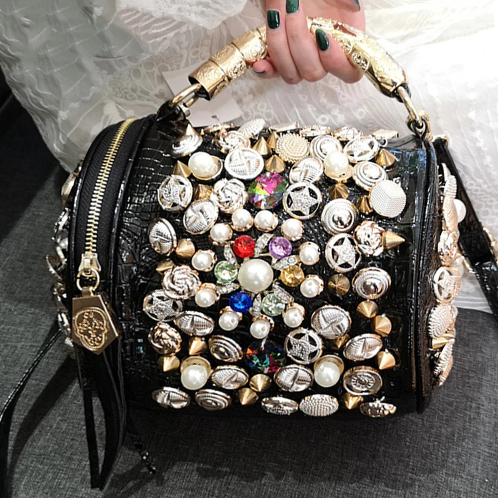 

Diamond Handbag For Women 2021 Purses And Handbags Luxury Handmade Beaded Pillow Bag Ladies Casual Messenger Bag High Quality