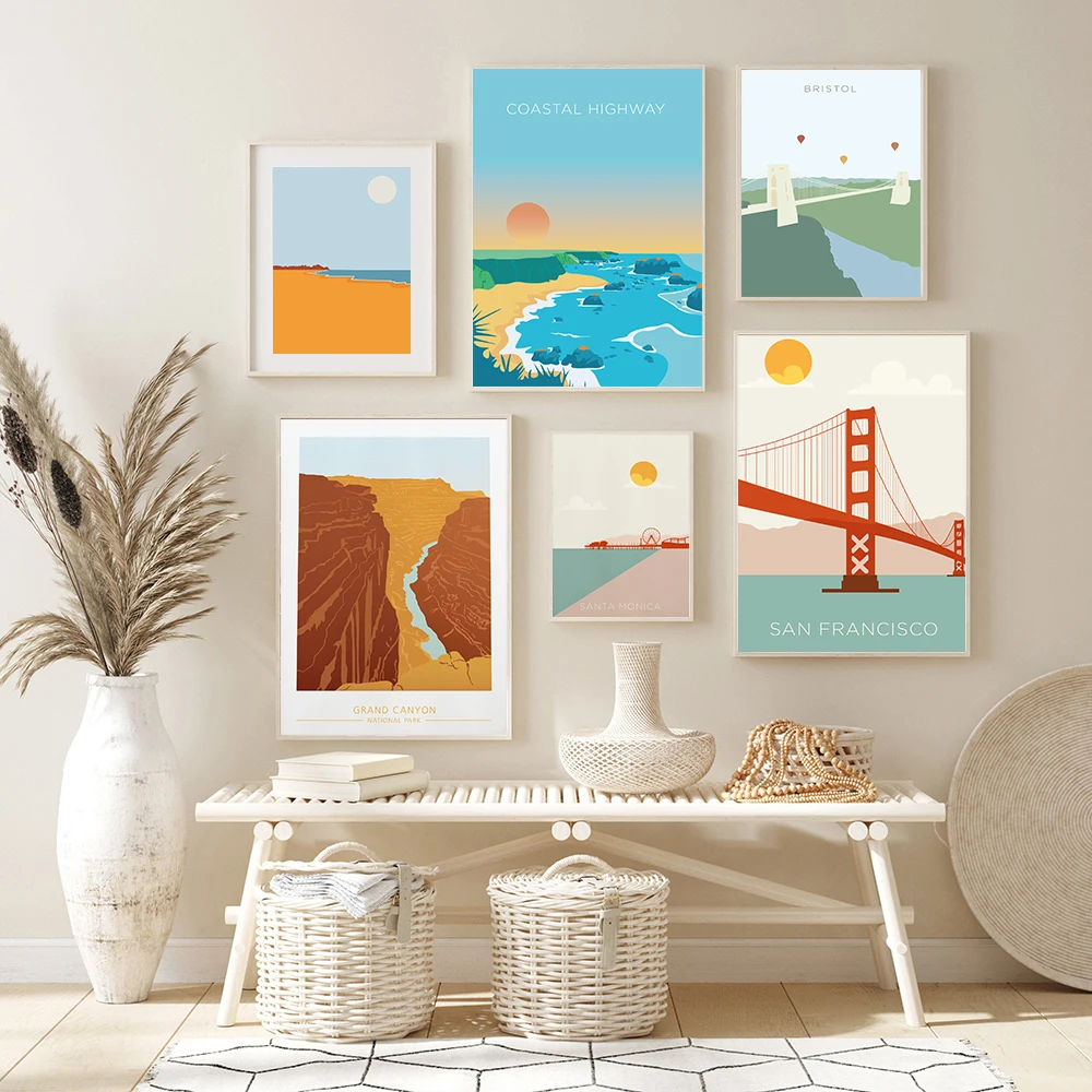 Винтажный постер в скандинавском стиле путешествия города Сан-Франциско Золотые