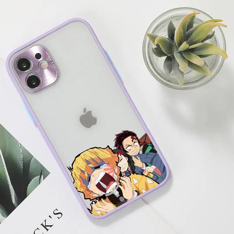 

Anime Demon Slayer Phone Case For iPhone 12 11 Mini Pro XR XS Max 7 8 Plus X Matte transparent Purple Back Cover