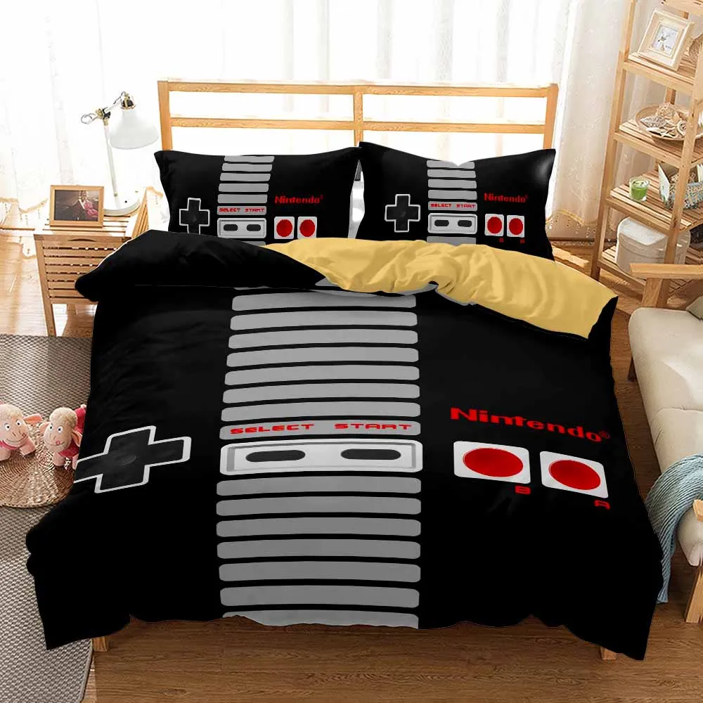 

Gamepad Bedding Set Comforter Cover Duvet Kids Black Game Handle Printed Quilt Soft Microfiber Bedspread For Boys
