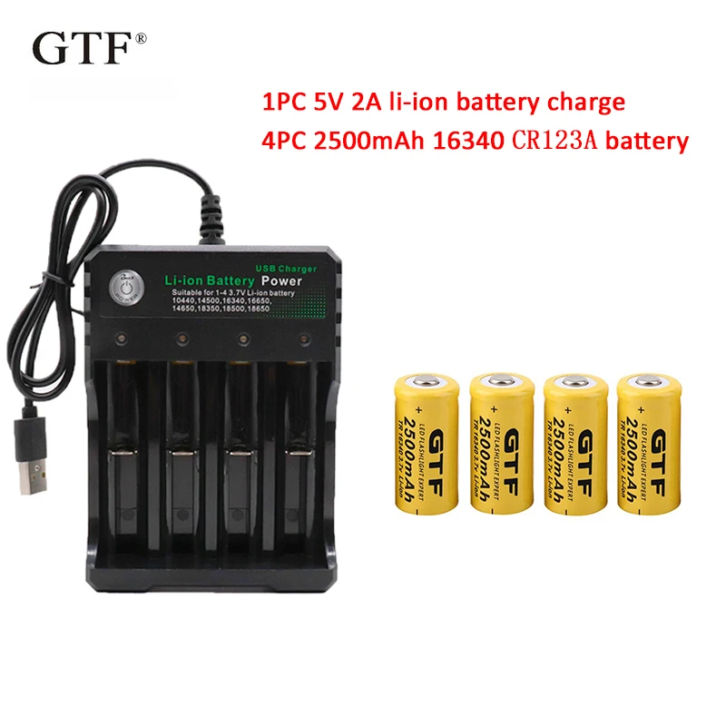 4 шт 3 7 V 2500mah 16340 Батарея CR123A Li Ion Перезаряжаемые Батарейки + 1 шт. перезаряжаемый