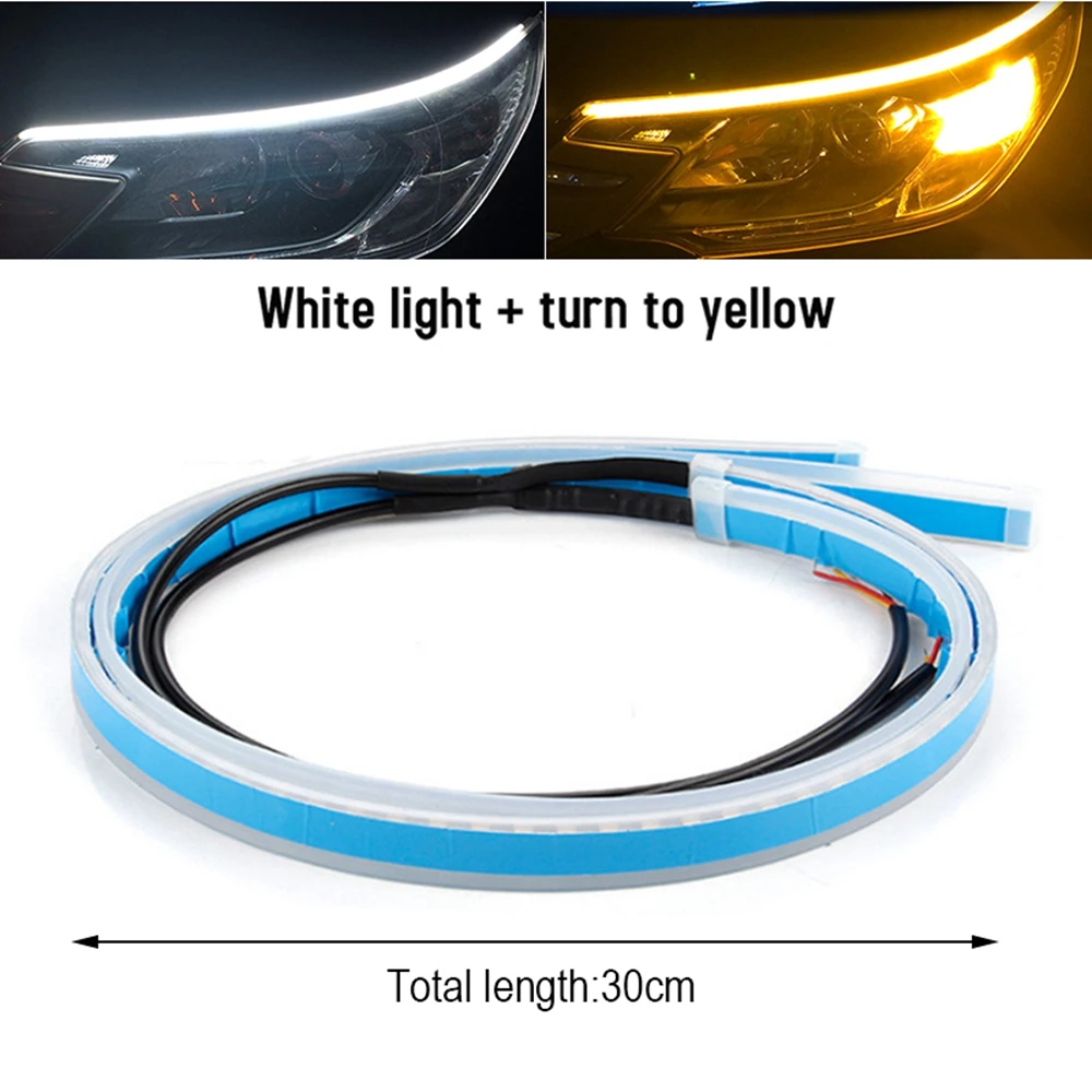 

2pcs LED DRL Car Daytime Running Light Auto Waterproof Flexible Strip Headlights White Turn Signal Yellow Brake Flow Lights 12V