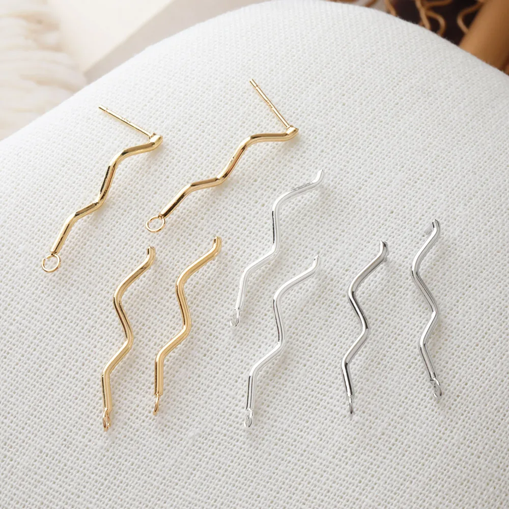 

6PCS Wavy Ear Studs Silver Needle Charms for Jewelry Making Supplies DIY Earrings 14K Gold Plated Hand Made Brass Accessories