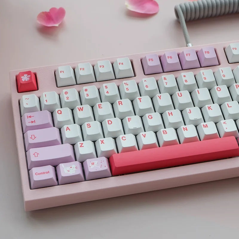 132 keys Cherry blossoms girl pink Cherry Blossom Dye  Keycap PBT sublimation personality mechanical keyboard keycap OEM height enlarge