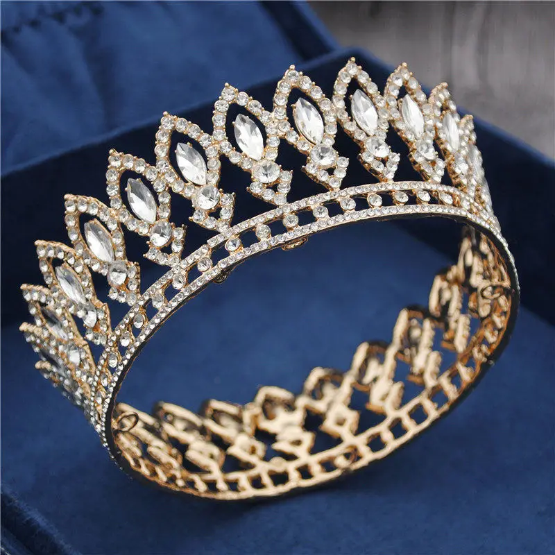 Gold White Винтажная Хрустальная свадебная тиара Хрустальная свадебная диадема для королевы тиары невесты головной убор украшения для волос круг украшения - Окраска металла: Gold White