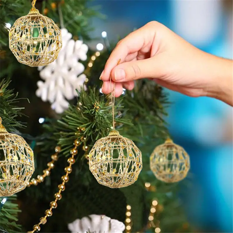 

6pcs Christmas Tree Balls Ornaments Gold Bling Home New Year Xmas Hanging Pendant Christmas Party Decoration Supplies