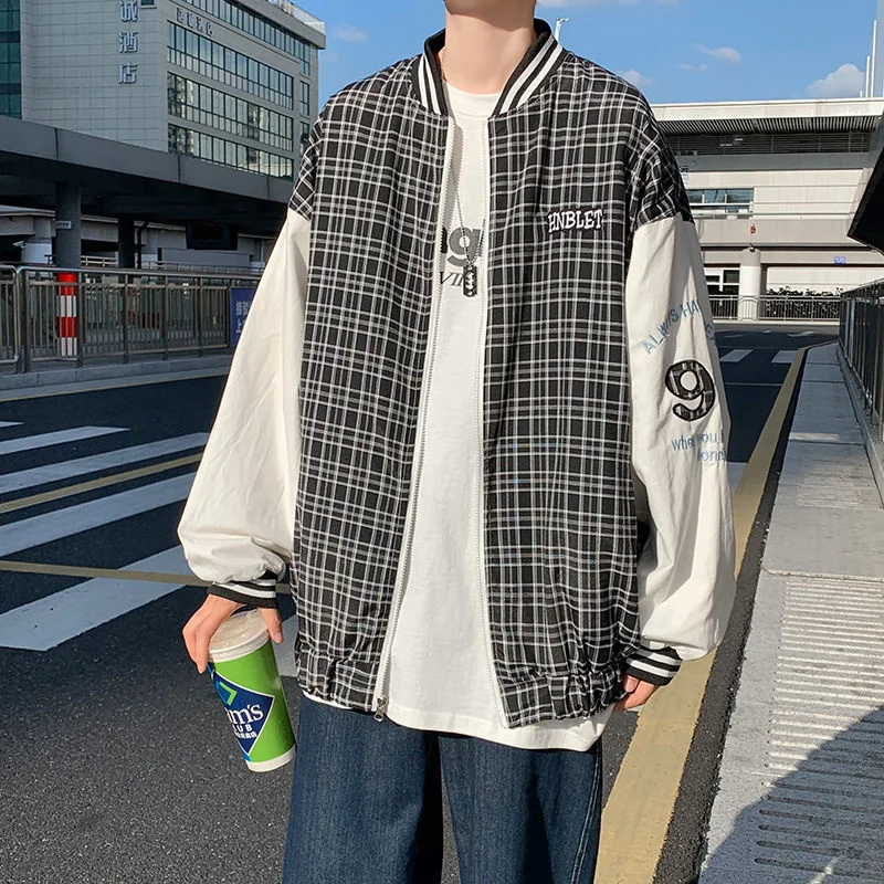 

Мужская Двухсторонняя ветровка, Повседневная Свободная куртка в клетку, осень 2021
