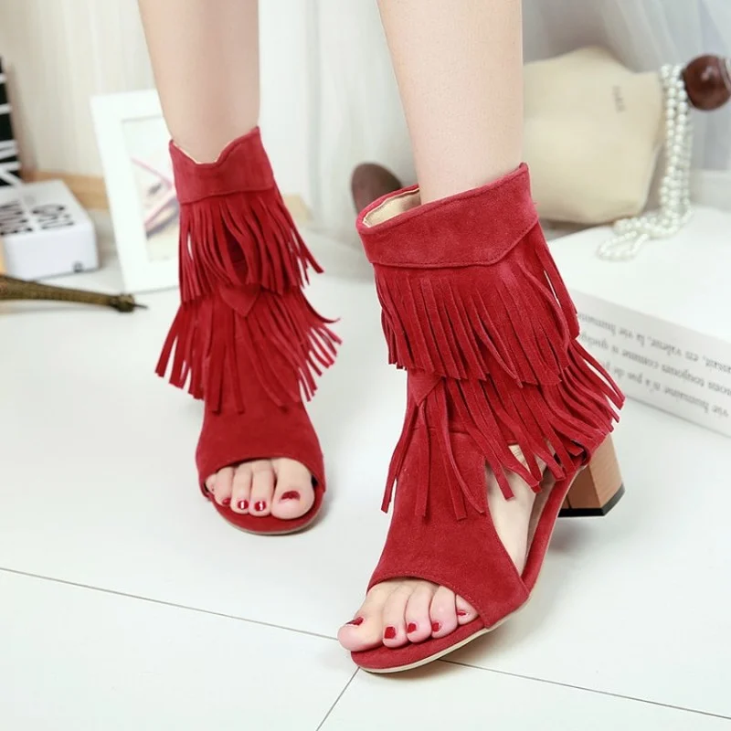 FXYCMMCQ 2021 New Korean thick heel fringed sandals versatile women's sandals 003