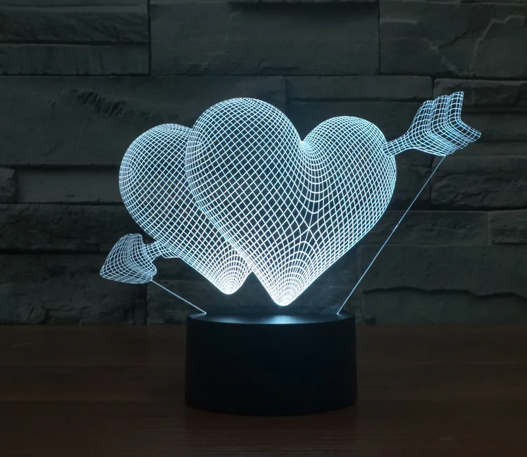 Romantic LED Night Light 3D Illusion Heart Shape Table Desk Lamp 7 Colors Changing Home Bedroom Decor Wife Gift | Освещение