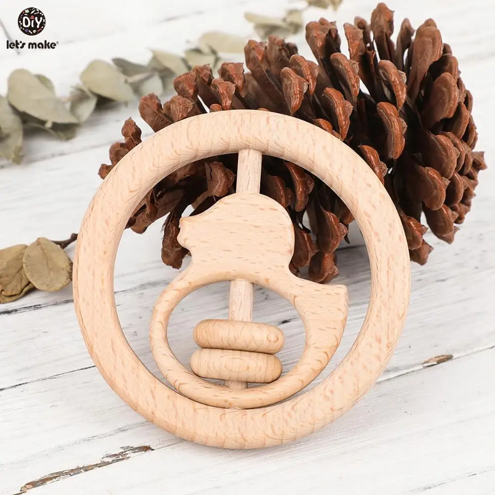 

Let's Make 20pc Baby Toys Wood Crafts Beech Wooden Teether Dark Wood Ring Baby Rattle Toddler Toy Baby Teether