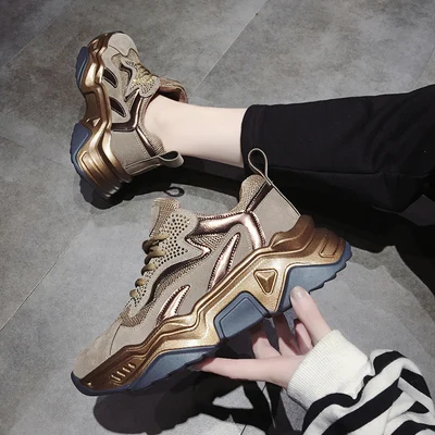 Женские кроссовки из искусственной кожи повседневные винтажные на толстой