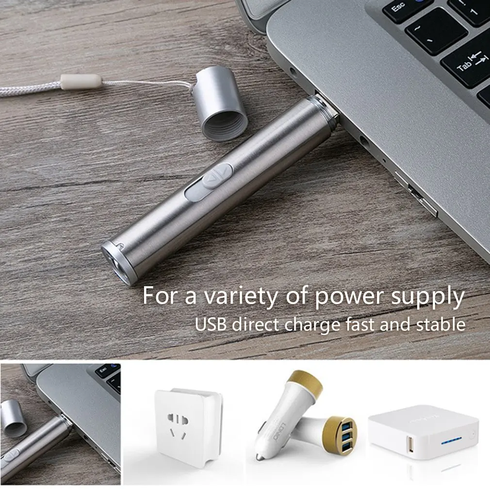Usb мини-светильник из нержавеющей стали для зарядки маленький светильник вспышки
