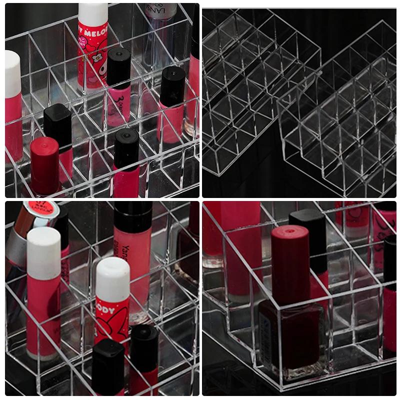 

Clear Acrylic 24 Grid Makeup Organizer Storage Box Lipstick Nail Polish Display Stand Holder Cosmetic Jewelry Organizer Box Case