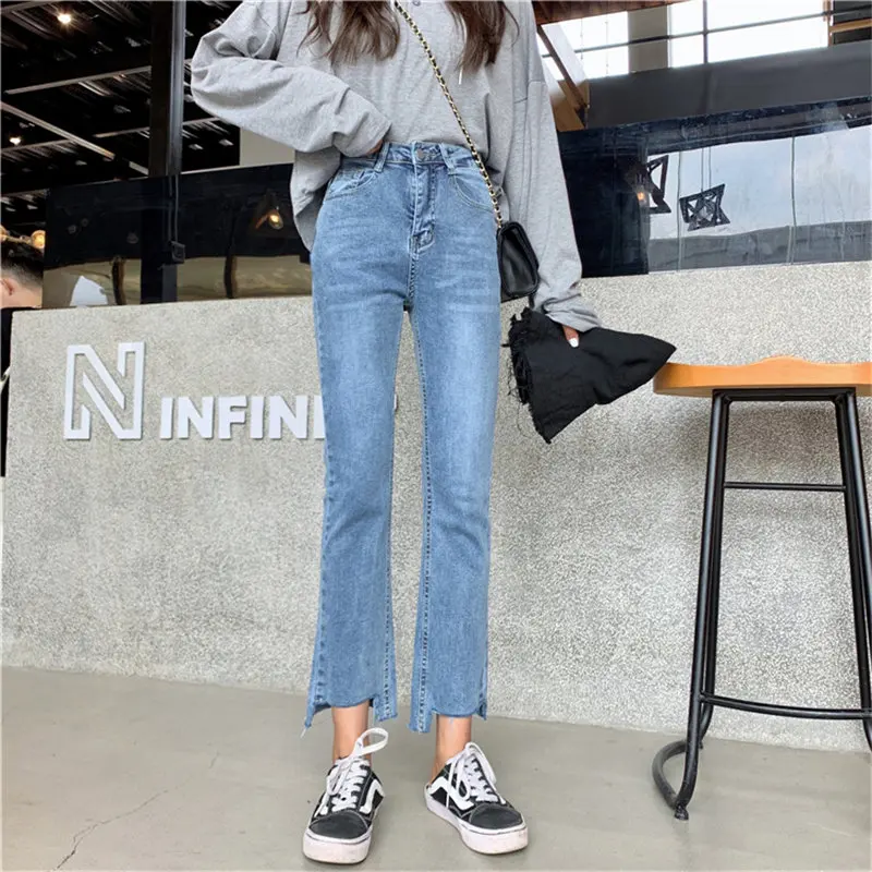 Alien Kitty Fresh 2019 Light Washed Irregular Fashion Slender Vintage All Match Slim Casual Streetwear Large Size Trousers | Женская