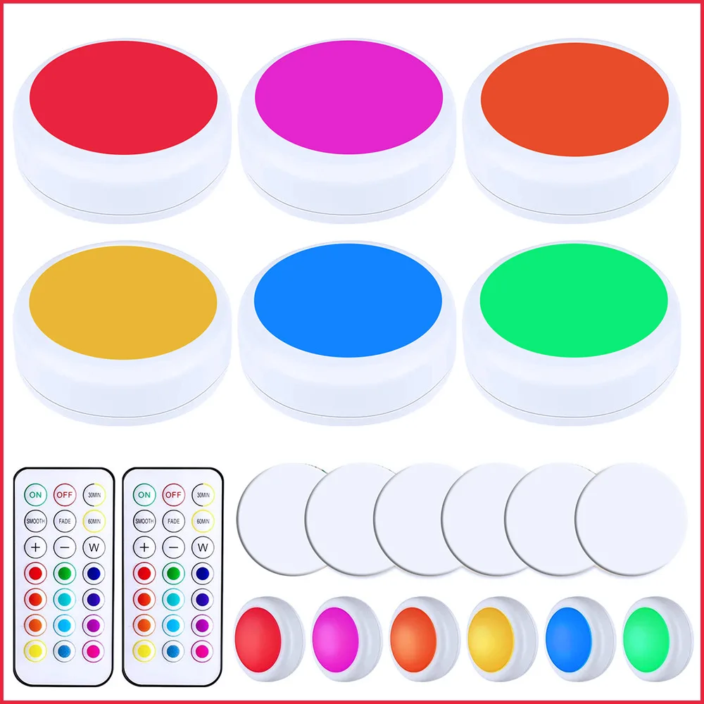

LED Cabinet Light battery RGB 13Color Puck Lights Dimmable Under Shelf Kitchen Counter Lighting remote controller night light