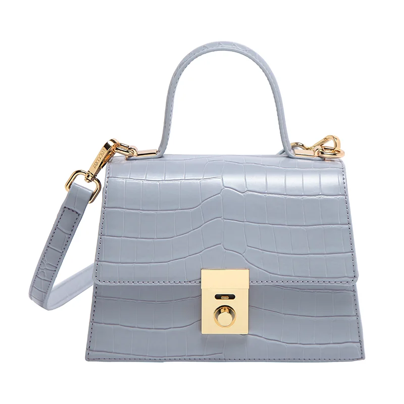 

Spring 2021 New Fashion Stone Pattern Handbag Single Shoulder Solid Color Small Square Bag Pu Leather Women Pack D702