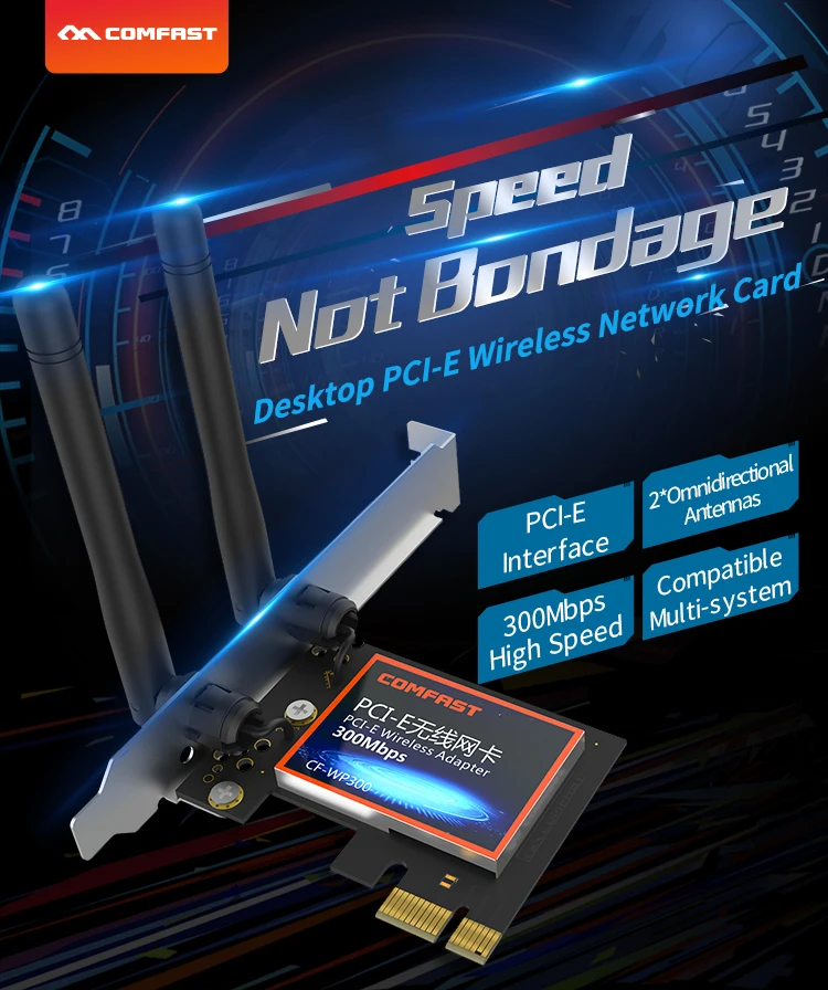 

Wireless PCIe Wifi Card Adapter Comfast CF-WP300 N300 For PC Desktop Up to 300Mbps IEEE 802.11a/b/g/n Windows 7/8/10