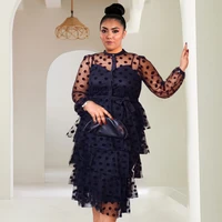 black dress polka dot long sleeve see through ruffles cake dresses button up midi african gowns large size xxl 2021 summer new