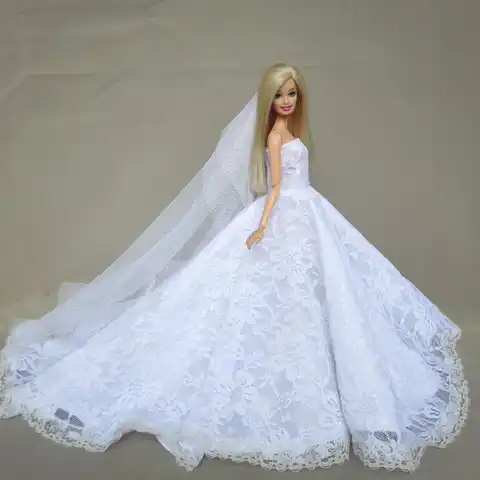 Платье для куклы Барби, Одежда для куклы принцессы Делюкс со шлейфом, свадебное платье невесты, фантастические игрушки, подарок для Барби, а...