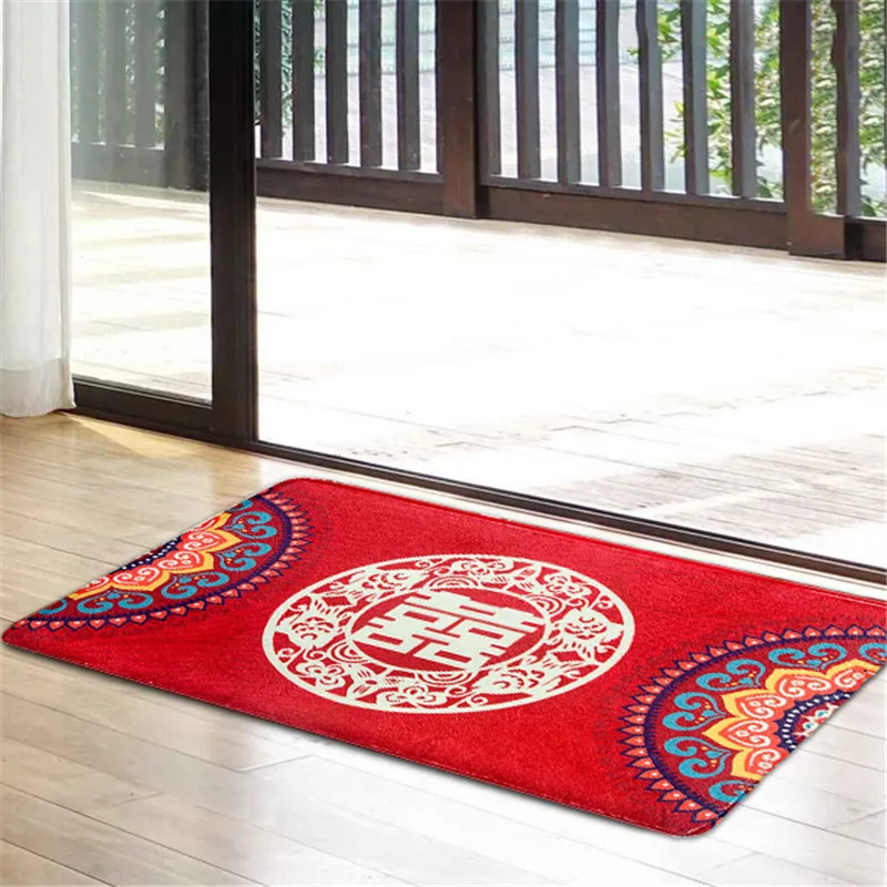 

4YANG High-end Wedding Carpet Chinese Style Red Hi Word Pattern Door Mat Wedding Bedroom Festive Door Mat 40*60CM Carpet