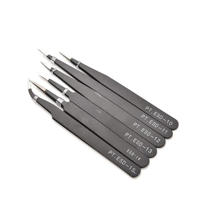 

ESD-14 ESD-15 Anti-static Curved Straight Tip Forceps Precision Soldering Tweezers Set Electronic ESD Tweezers Tool