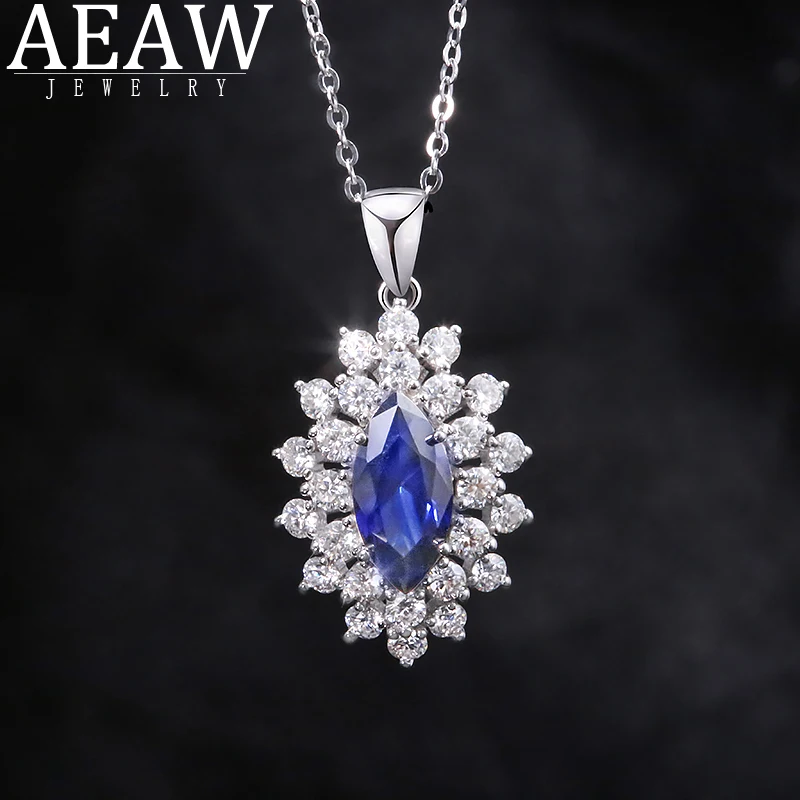 

1.35Carat 6x11mm Marquise Shape Set with White Color Moissanite Pendant Test Positive Solid 18k White Gold Gift for Women